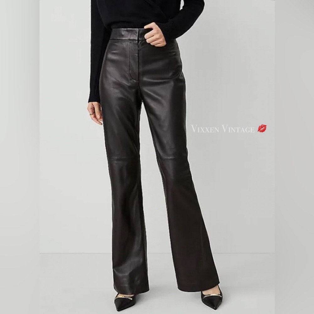 VINTAGE 1990'S MID-RISE SEAMED LEATHER BOOTCUT PANTS IN BLACK